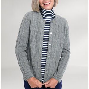 Appleseed’s Petite 100% Wool Cable Knit Button Up Cardigan